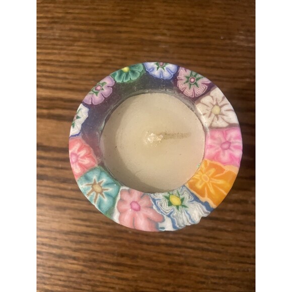 Vintage Artistic Pillar Candle Boho Style Millefiori New Pink orange Green - Picture 2 of 4